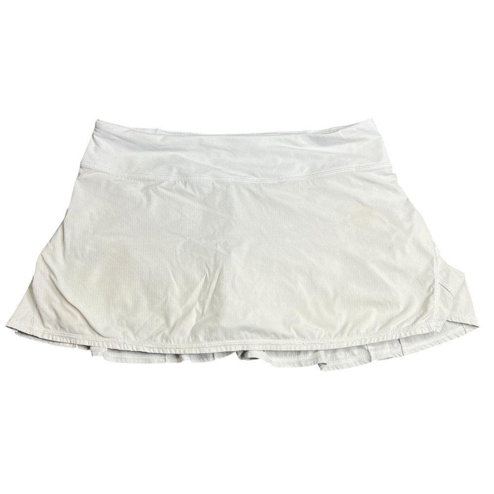 Lululemon Pace Setter Skirt White Ruffle Athletic Skort Sz 8 **Multiple Flaws**